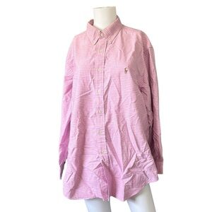 Ralph Lauren Pink Plaid Button Down Shirt Spring Easter Cotton Size 17 32/33